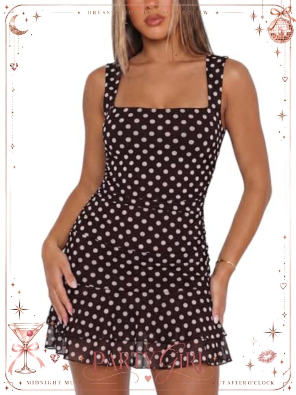 UNCOOYEE Women's Square Neck Ruched Mesh Bodycon Mini Dress Ruffle Hem